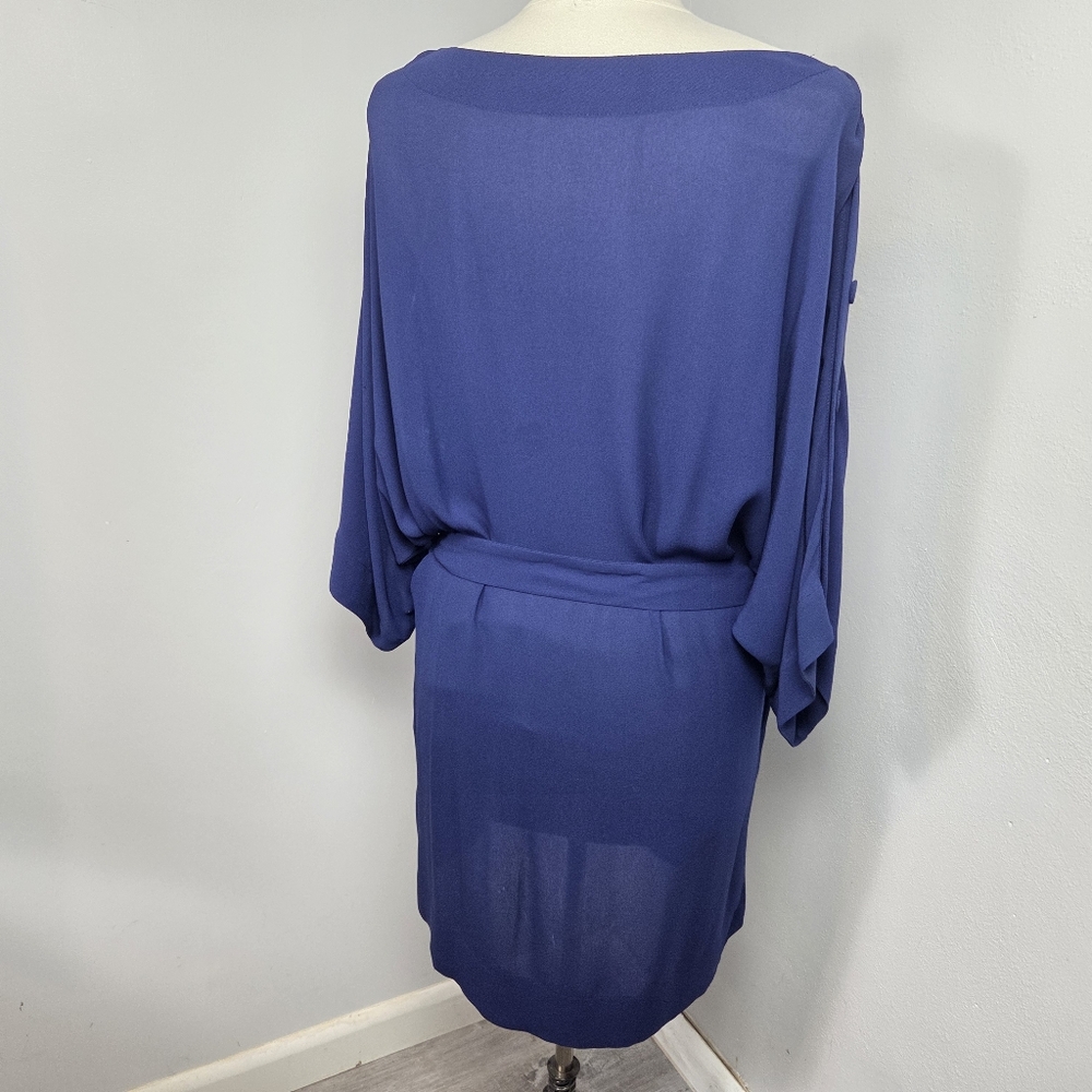 Stella McCartney Size 42 Blue Silk Dress Button Sleeve Tie Waist Boat Neck